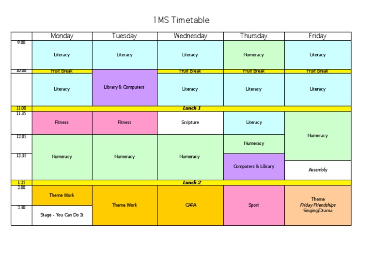 Weekly Class Timetable Overview | PDF | Career & Growth