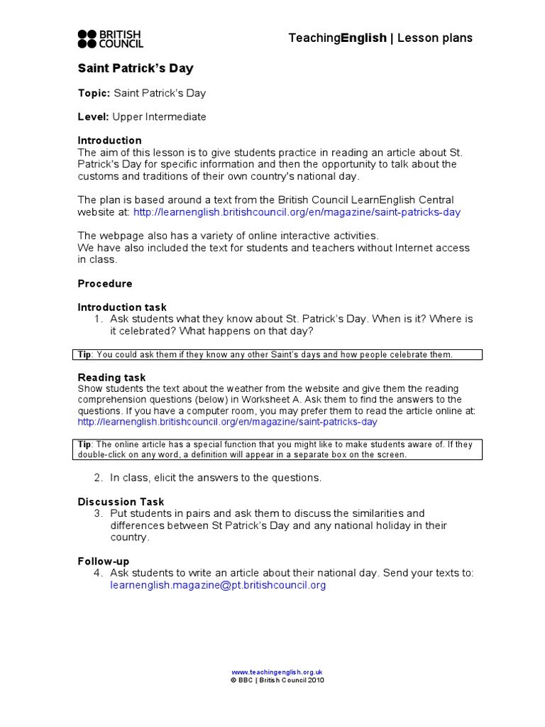 ST Patricks Day Lesson Plan | PDF