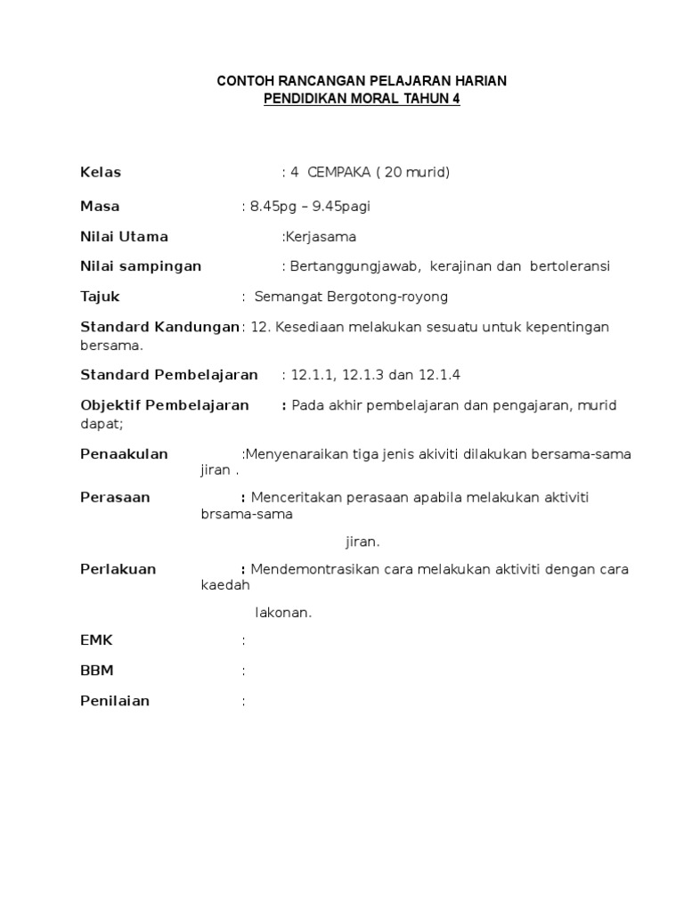 Rph Kssr Pendidikan Moral Pm Tahun 4