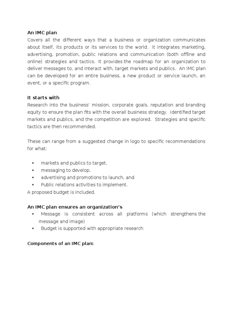 Components of an IMC Plan | PDF | Business