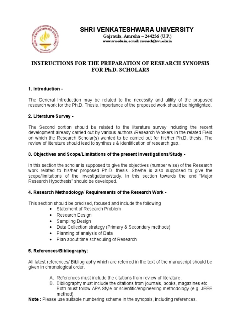 Ph.D. Research Synopsis Preparation Guide | PDF