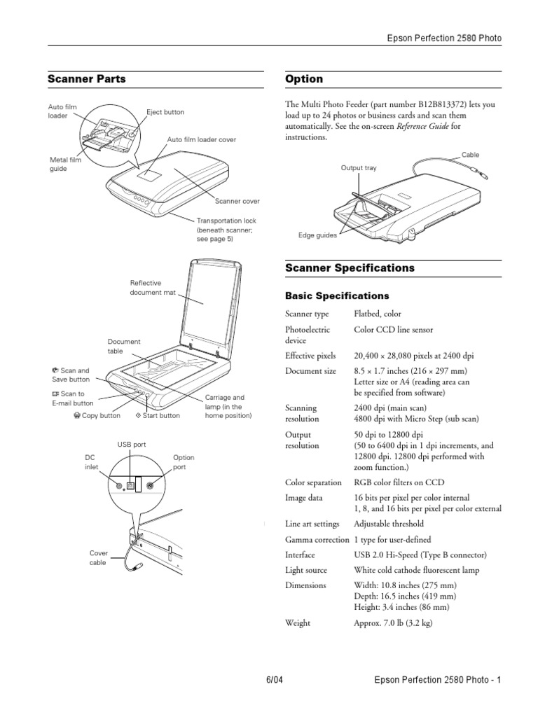Scanner Parts Option Basic Specifications PDF Image Scanner