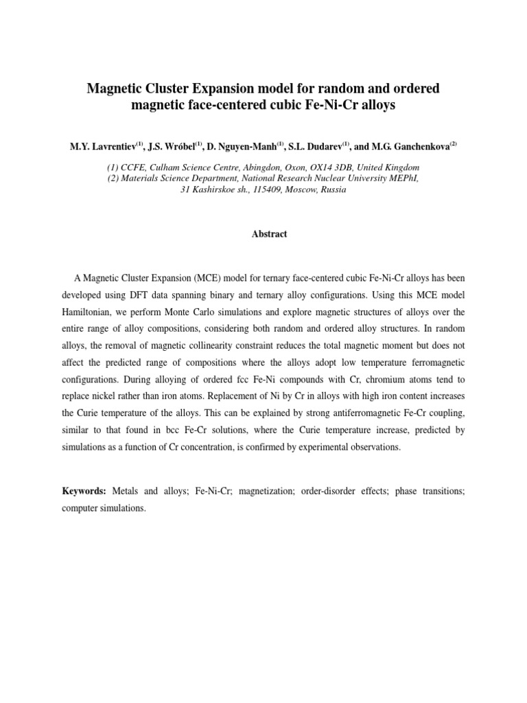 Magnetic Cluster Expansion Model For Random and Ordered | PDF ...