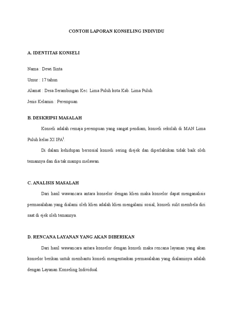 Contoh Laporan Konseling Individu