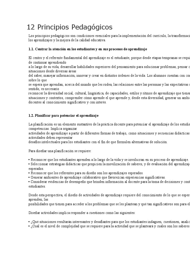 12 Principios Pedagógicos Esenciales | PDF | Educación primaria ...