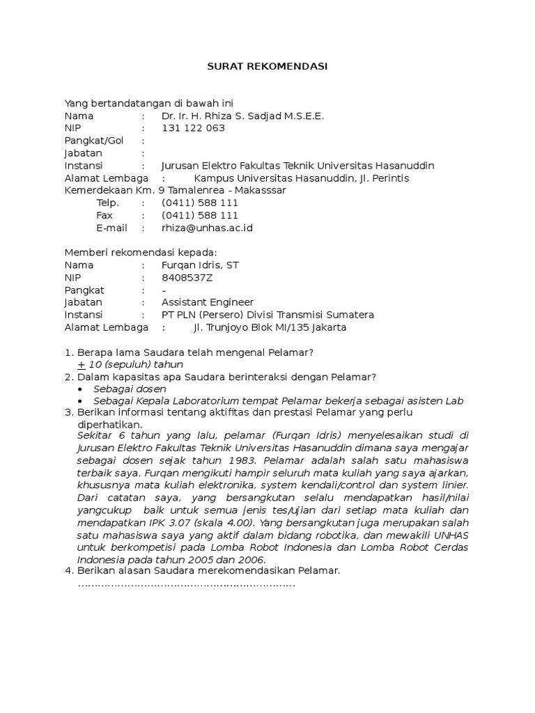 Surat Rekomendasi Beasiswa LPDP - Furqan Idris (Referre 