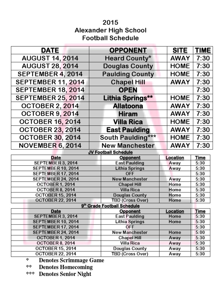 Douglas County High School Football Schedules (1) Sports American