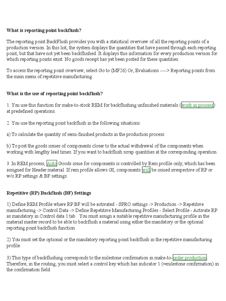 Reporting Point Backflush Overview | PDF | Computing | Computing And ...