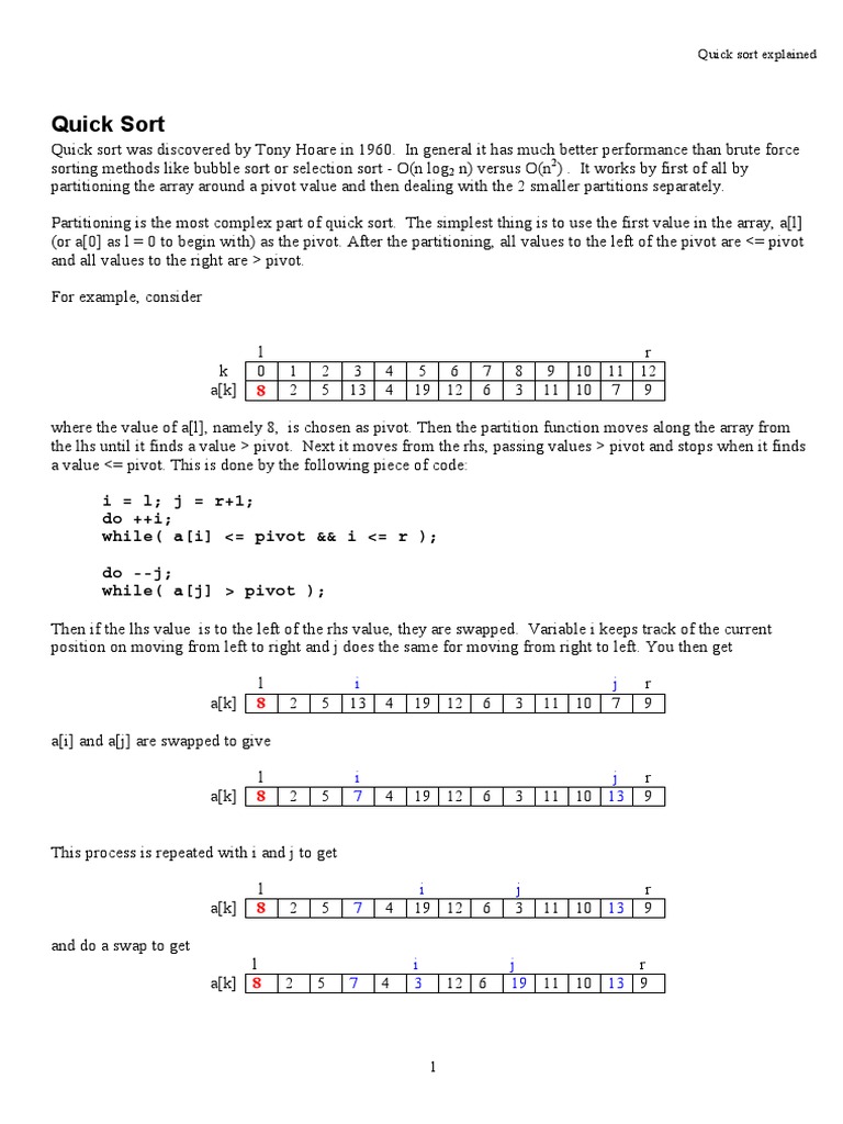 Quick Sort Explanation | PDF | Algorithms | Mathematical Concepts