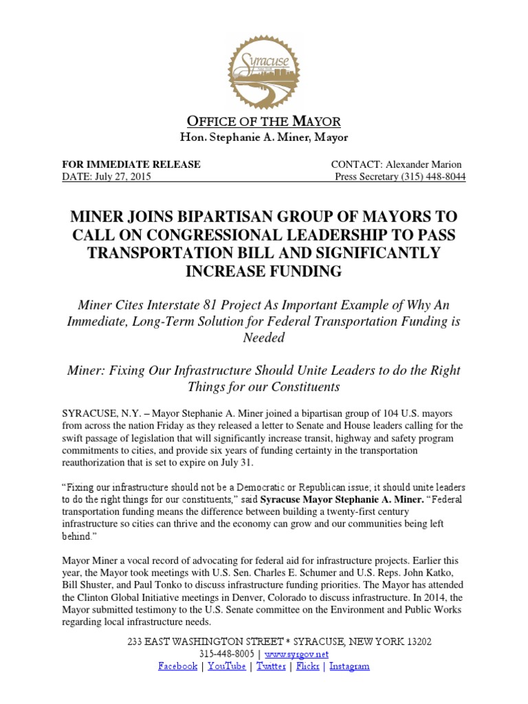 Mayors Urge Congress for Transport Funding | PDF | United States Senate ...