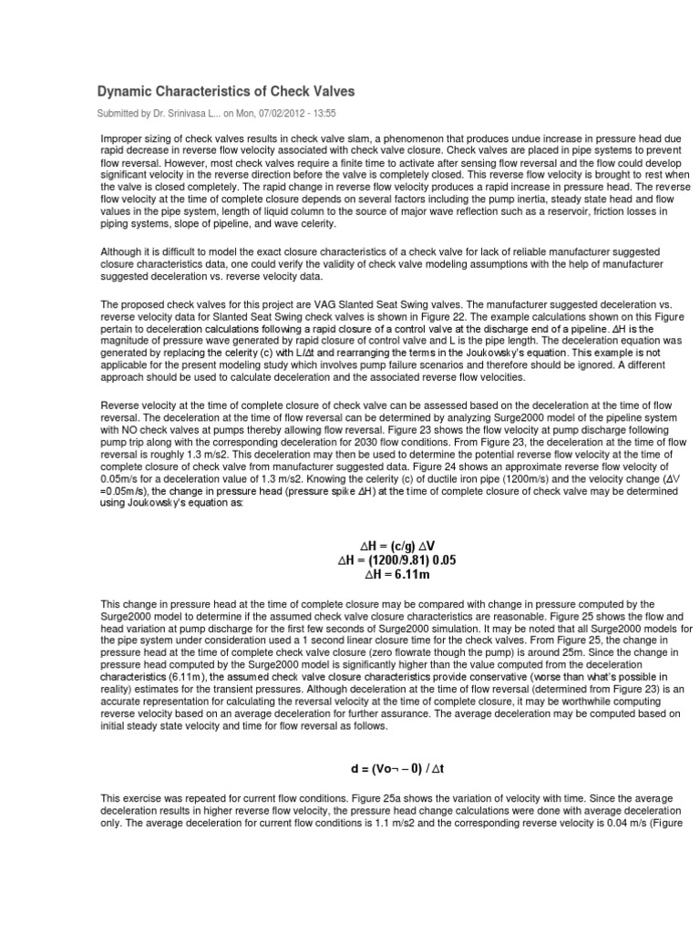 Dynamic Characteristics of Check Valves | PDF | Pump | Valve