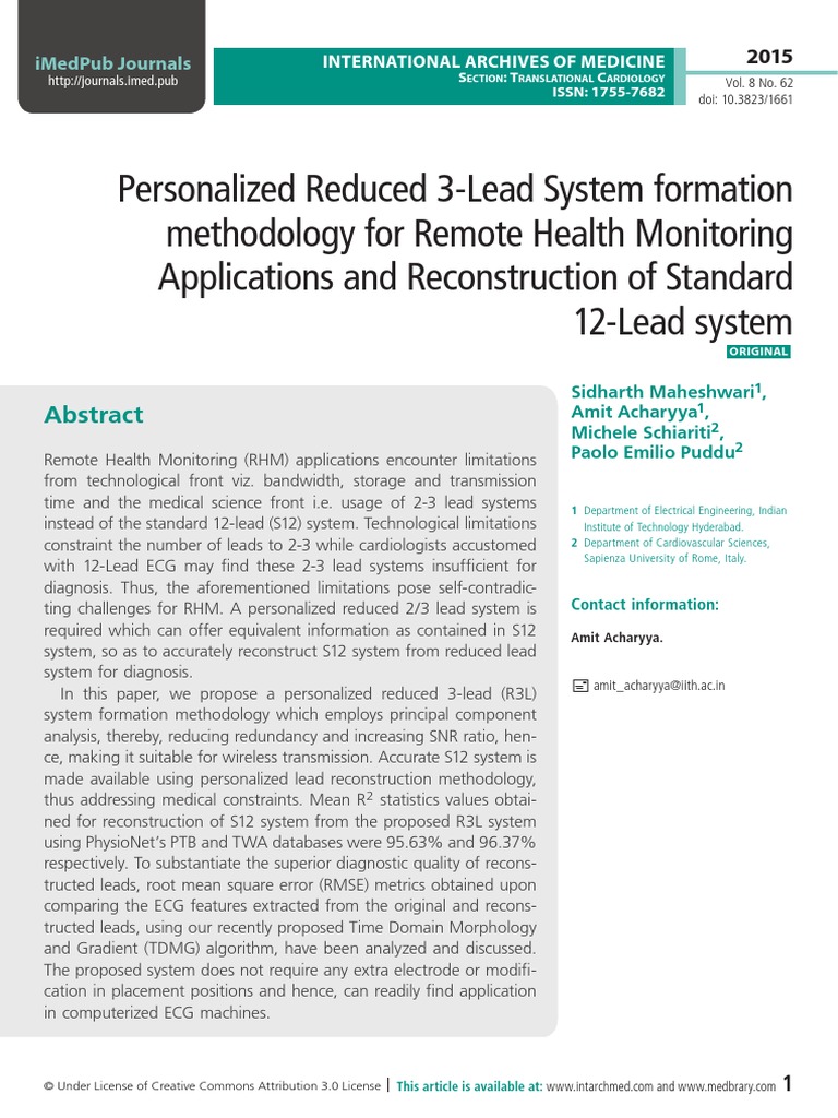 Personalized Reduced 3-Lead System Formation Methodology For Remote ...
