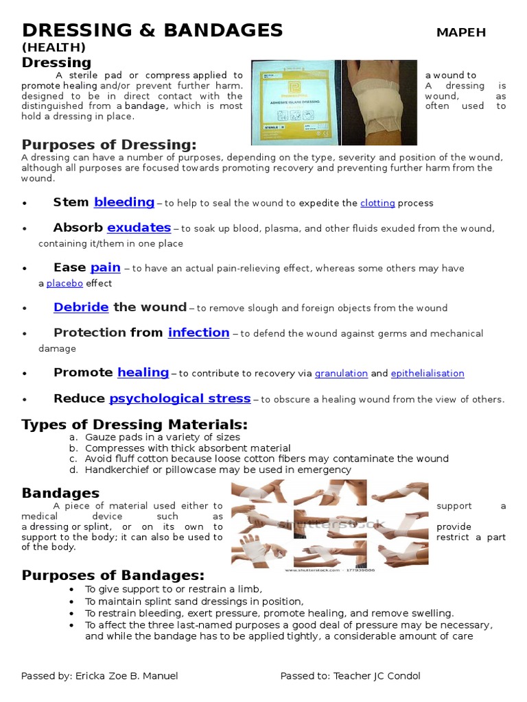 Mapeh (Health) Dressing and Bandages PDF