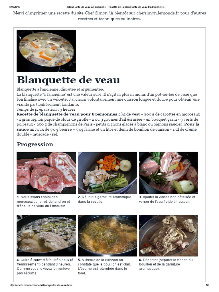 Blanquette De Veau A L Ancienne Recette De La Blanquette De Veau