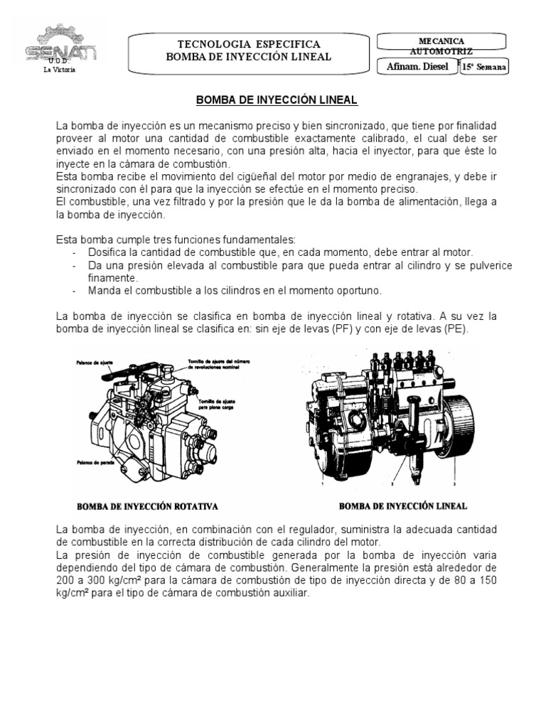 Partes y Funcionamiento de la Bomba Diesel | PDF | Pistón | Bomba