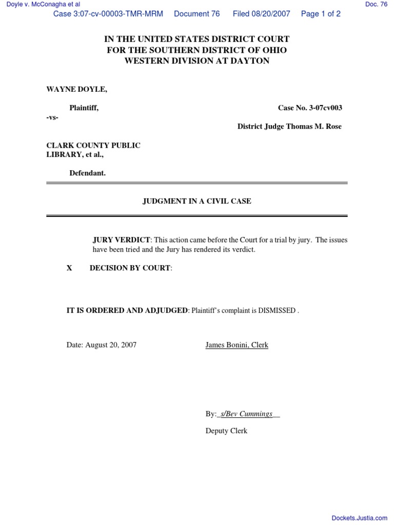 In The United States District Court For The Southern District Of Ohio