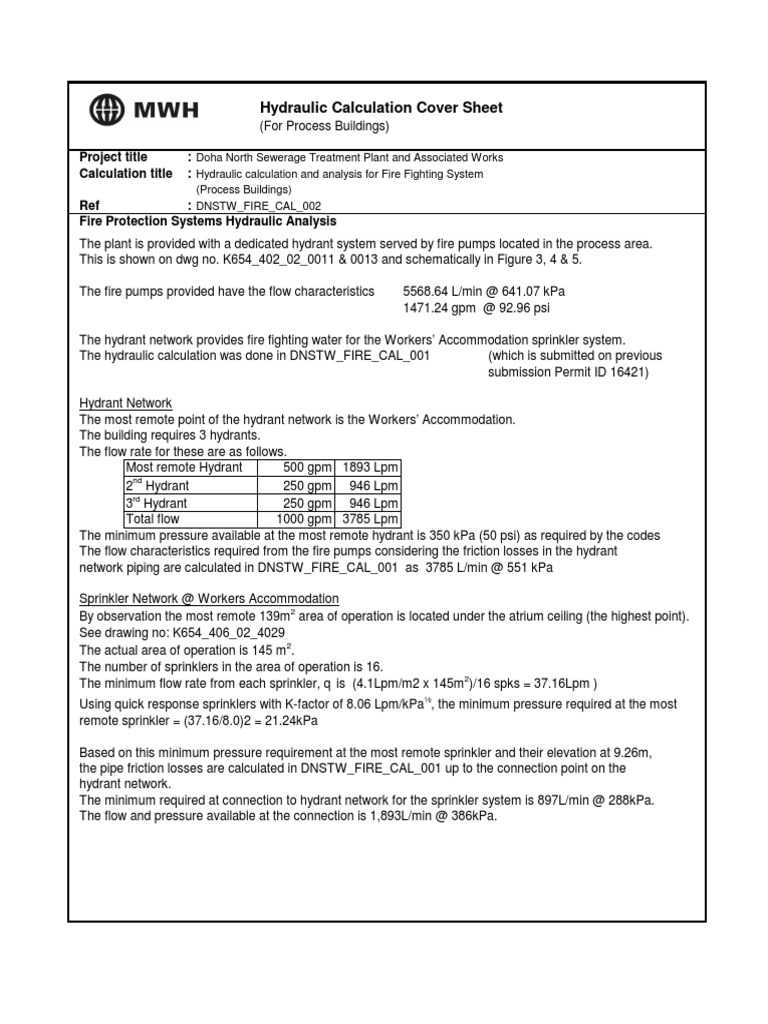 Fire Hydraulic Calculation (Process BLDGS) PDF Fire Sprinkler