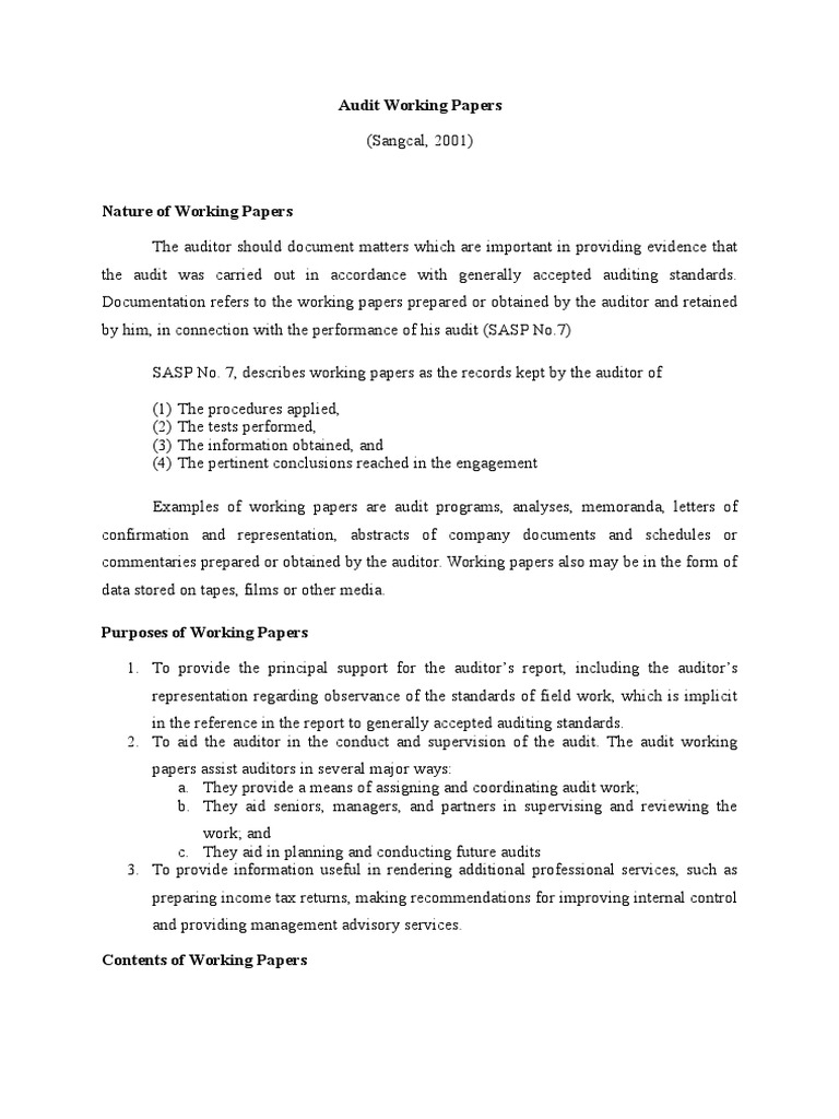 audit working papers | pdf