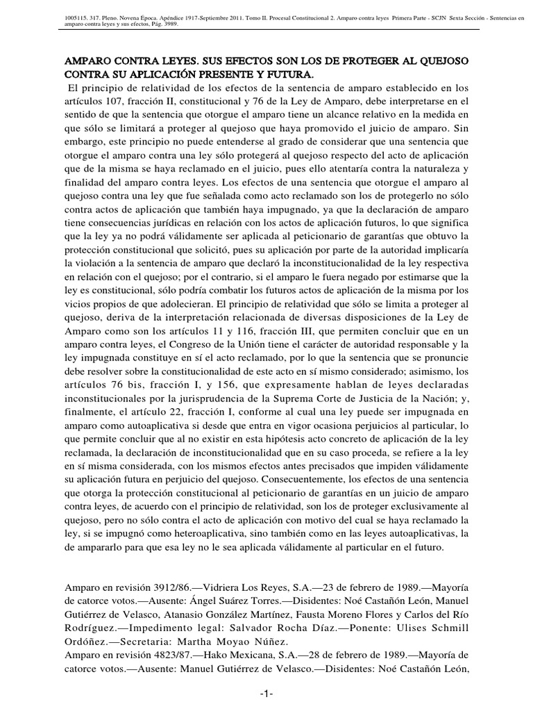 Efectos del Amparo contra Leyes | PDF | Caso de ley | Gobierno