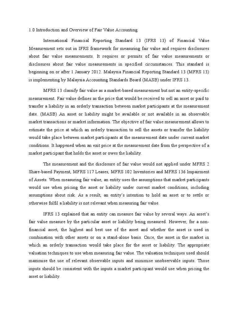 Fair Value Accounting in IFRS 13 | PDF | Fair Value | Financial Economics