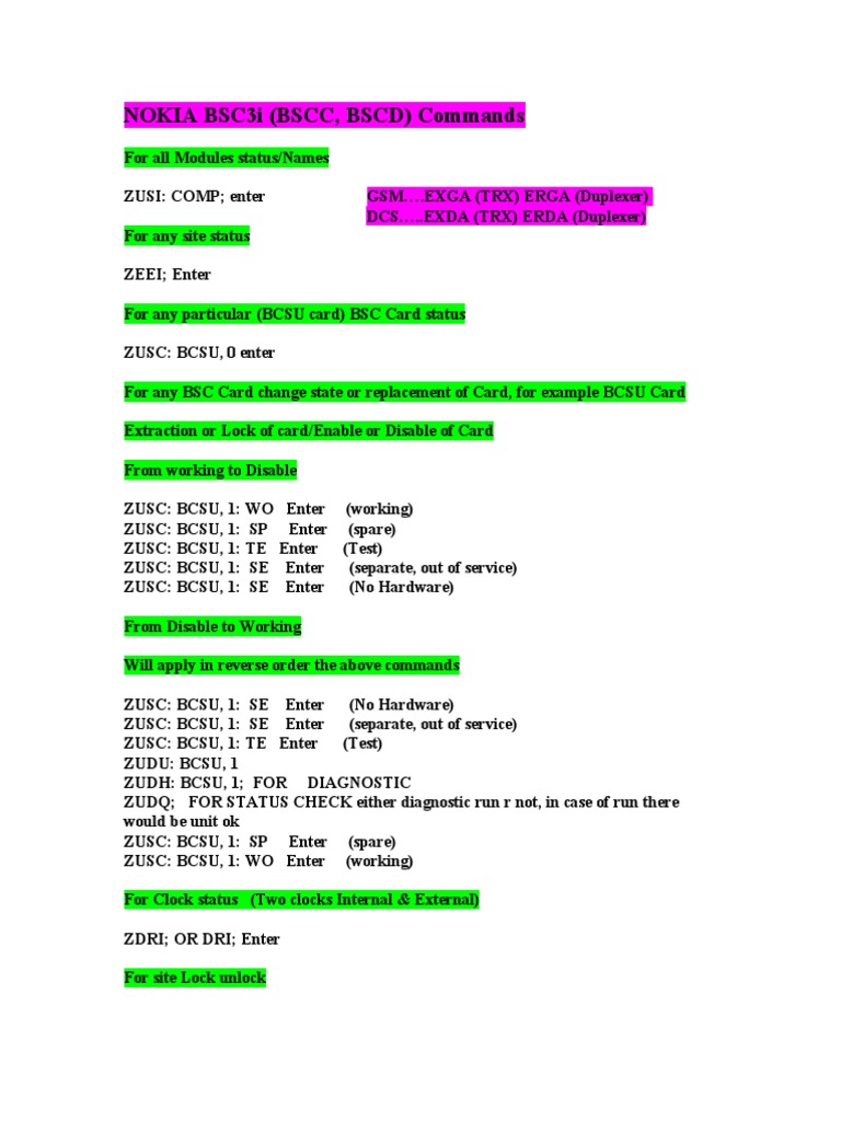 Nokia BSC3i Command Guide | PDF