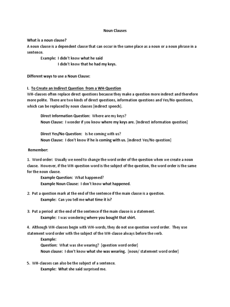 Understanding Noun Clauses in English | PDF | Clause | Question