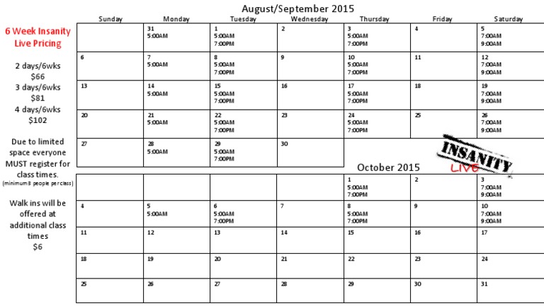 Insanity Class Schedule | PDF
