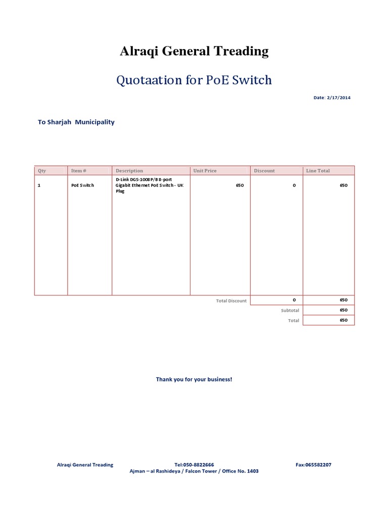 Quotation For PoE Switch | PDF