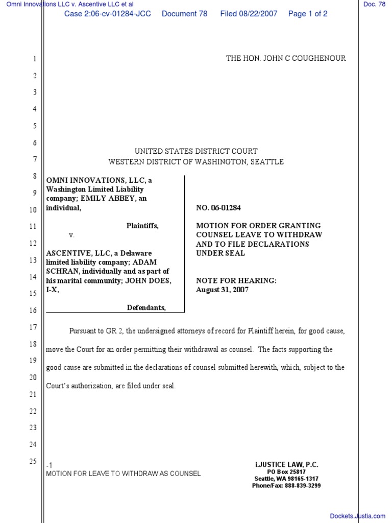 Motion For Leave To Withdraw As Counsel I.Justice Law, P.C United