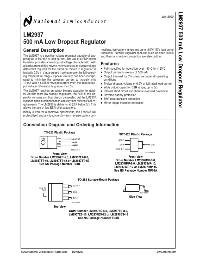 L75B (LM2937) Low Dropout Regulator | PDF | Capacitor | Printed Circuit ...