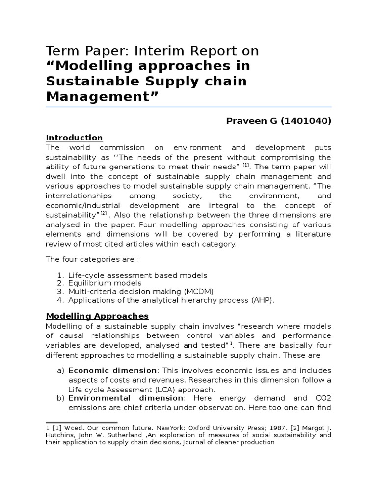 Sustainable Supply Chain Modelling Approaches | PDF
