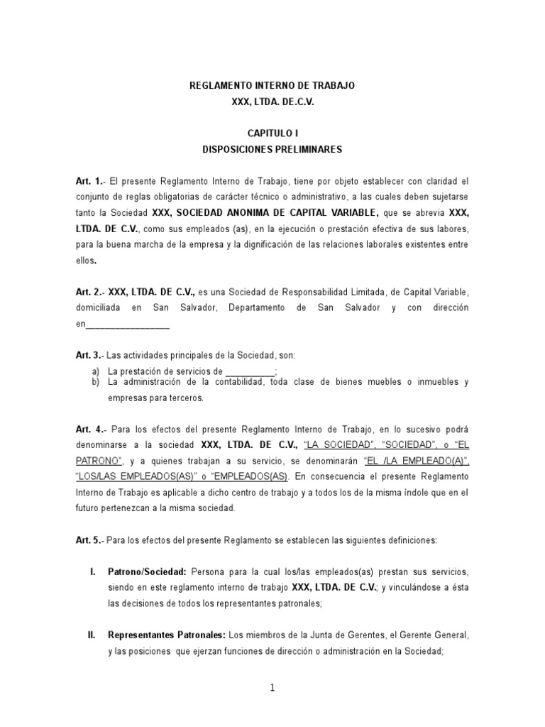 Modelo Reglamento Interno de Trabajo. | PDF | Salario | Derecho laboral