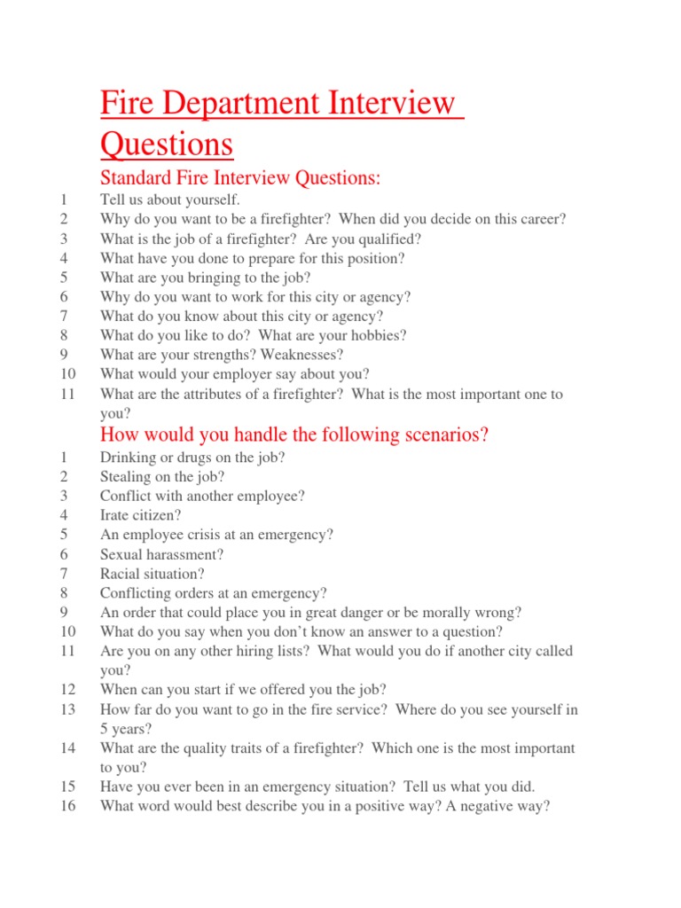 Fire Department Interview Questions | PDF | Self-Improvement