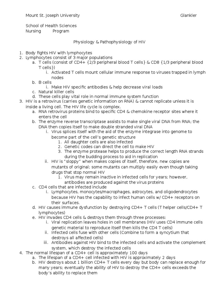 Pathophysiology of HIV | PDF | Cd4 | Hiv