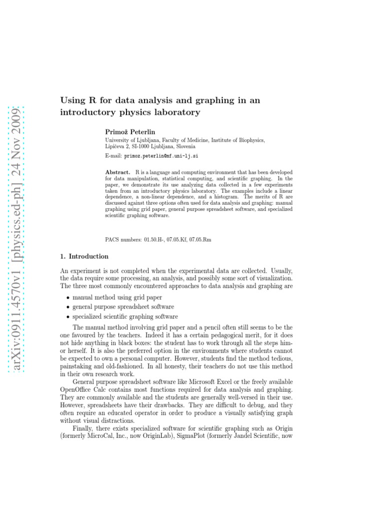 Using R For Data Analysis and Graphing in An Introductory Physics ...