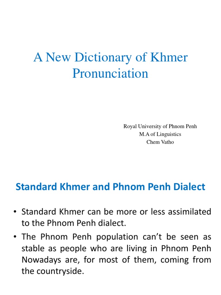 A New Dictionary of Khmer Pronunciation (Final) PDF Vowel Languages