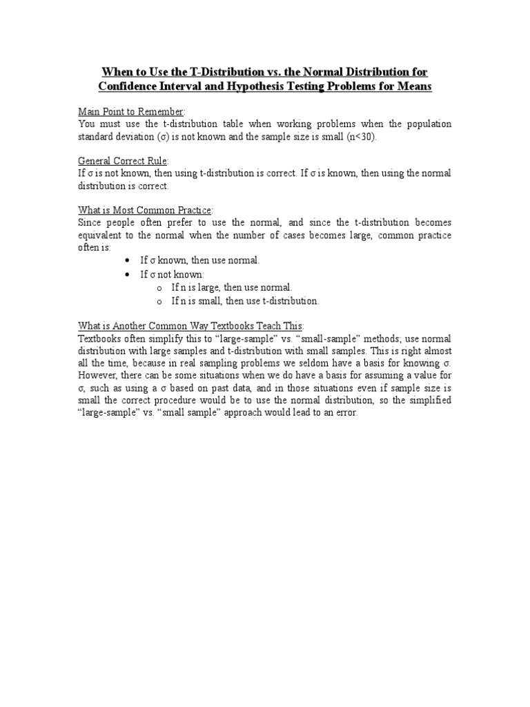 Normal Versus T Distribution | PDF