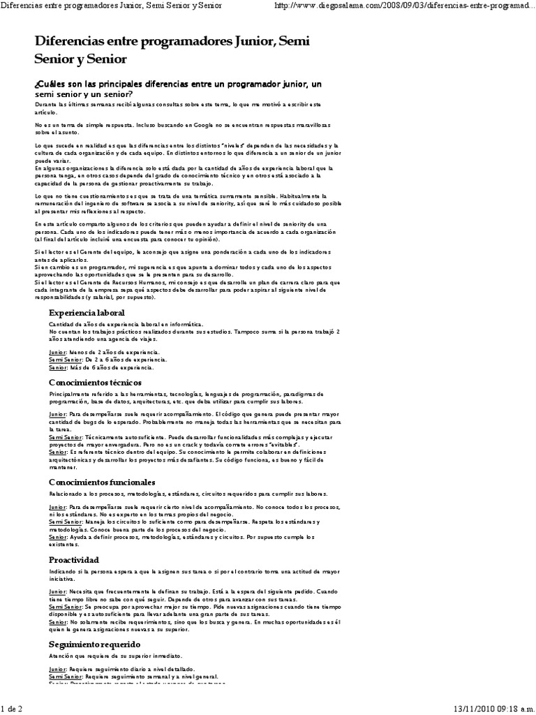 Diferencias entre programadores Junior y Senior | PDF | Recursos ...