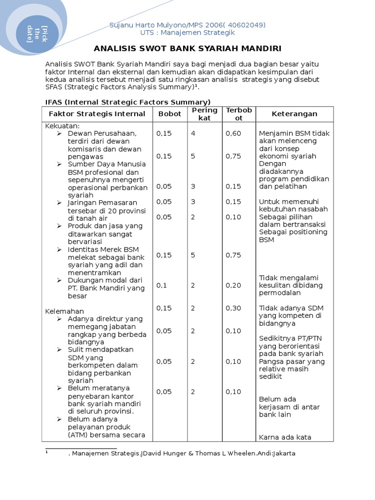 Analisis Swot Bank Syariah Mandiri