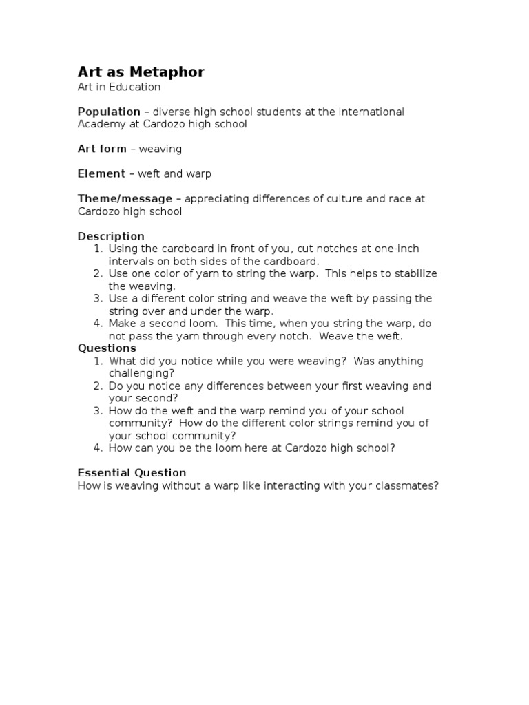 Art As Metaphor Weaving PDF