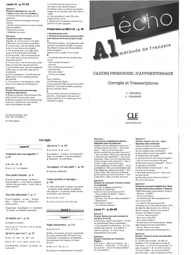 Echo Methode De Francais A1 Pdf