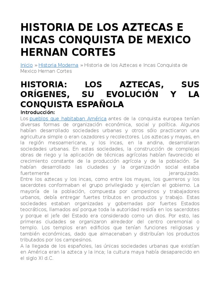 Conquista de Aztecas e Incas en México | PDF | Hernán Cortés | Imperio Inca