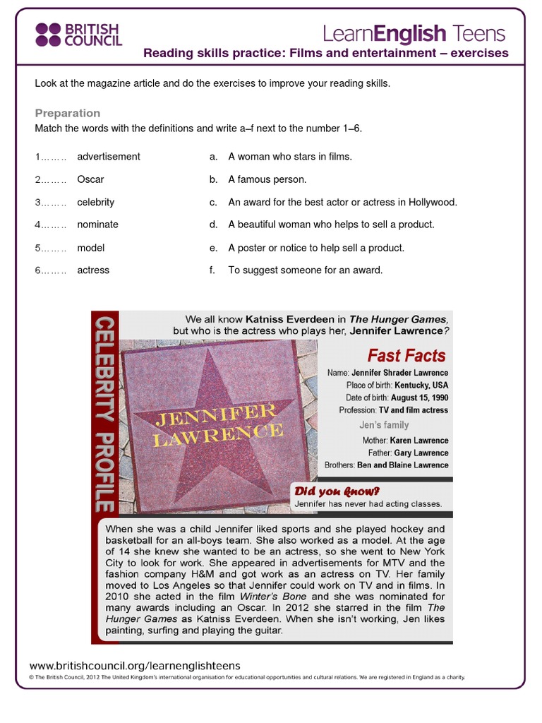 Films And Entertainment Exercises 6 Pdf