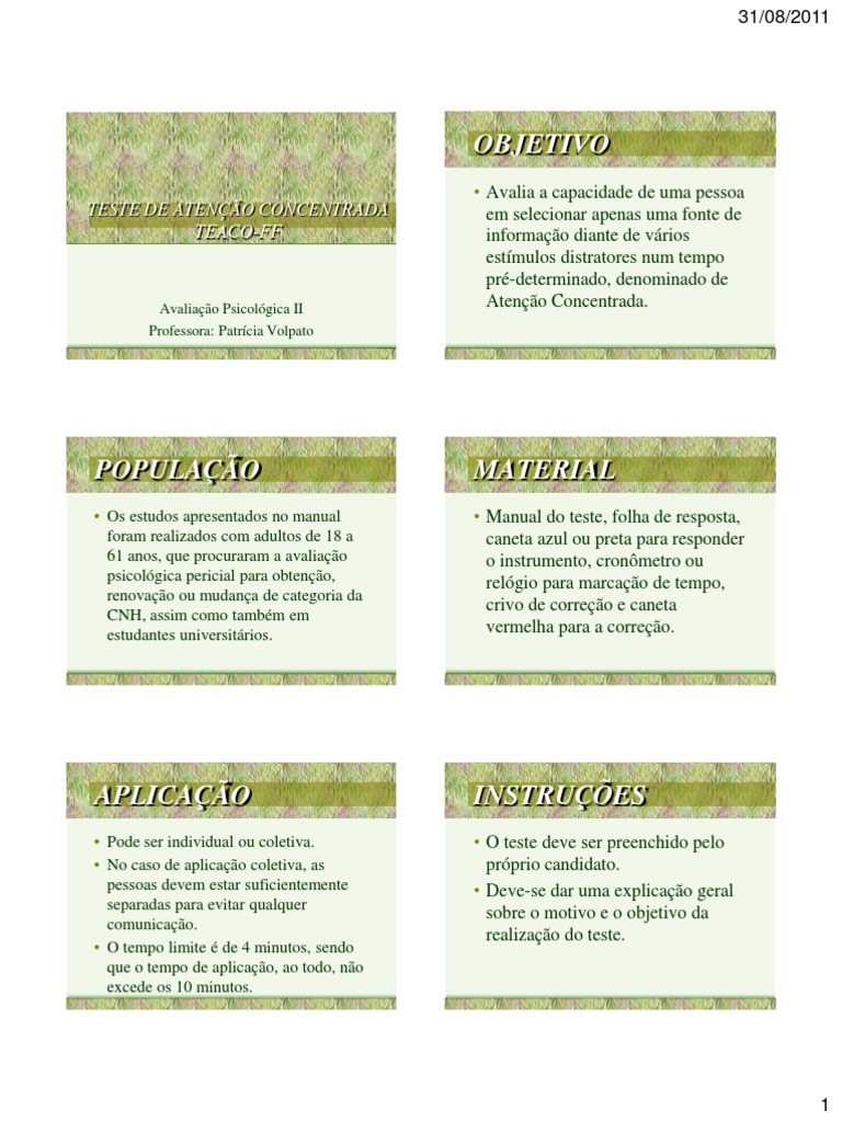 Teste TEACO-FF de Atenção Concentrada | PDF | Relação sexual | Tempo