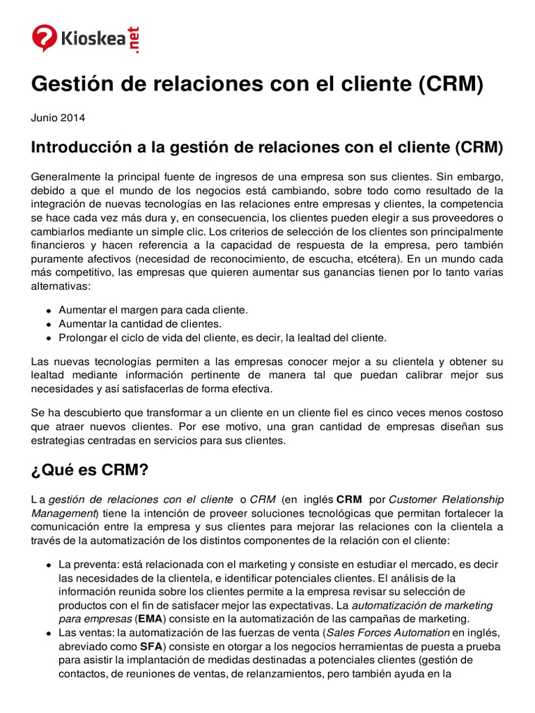 Introducción al CRM y su gestión | PDF | Gestión de la relación con el ...