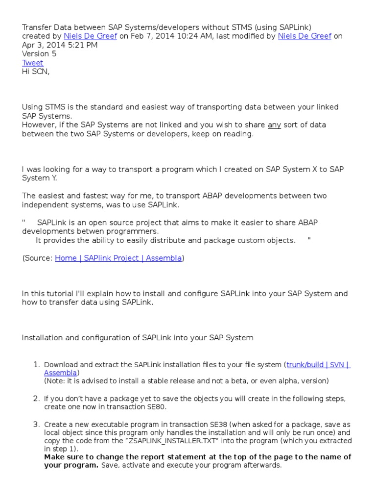 SAPLink Data Transfer Guide | PDF | Plug In (Computing) | Software ...