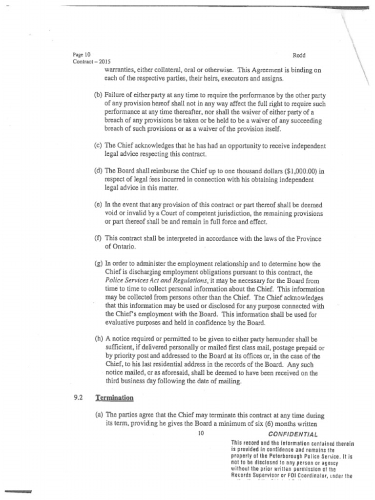 A Redacted Version of Peterborough Police Chief Murray Rodd's Contract ...