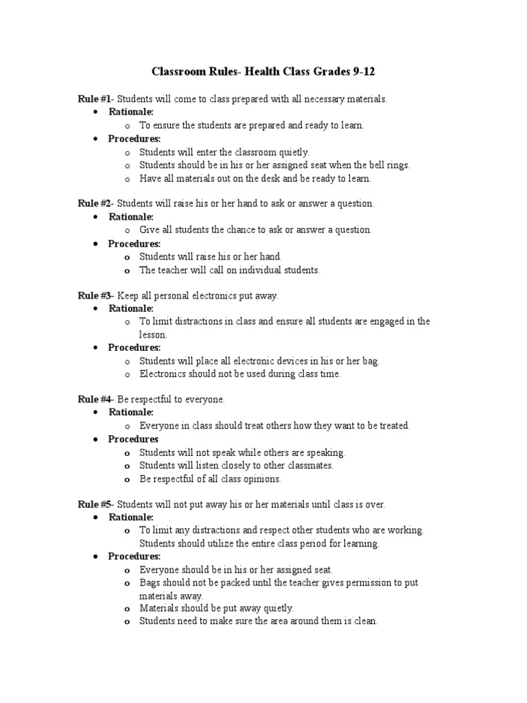Classroom Rules and Consequences PDF