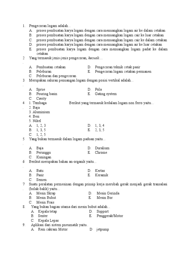 Soal Pengecoran Logam