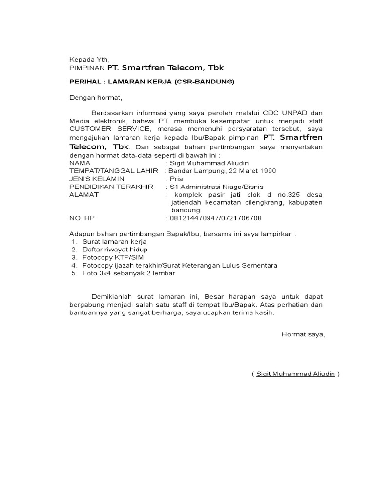 Smartfreen Surat Lamaran Kerja 